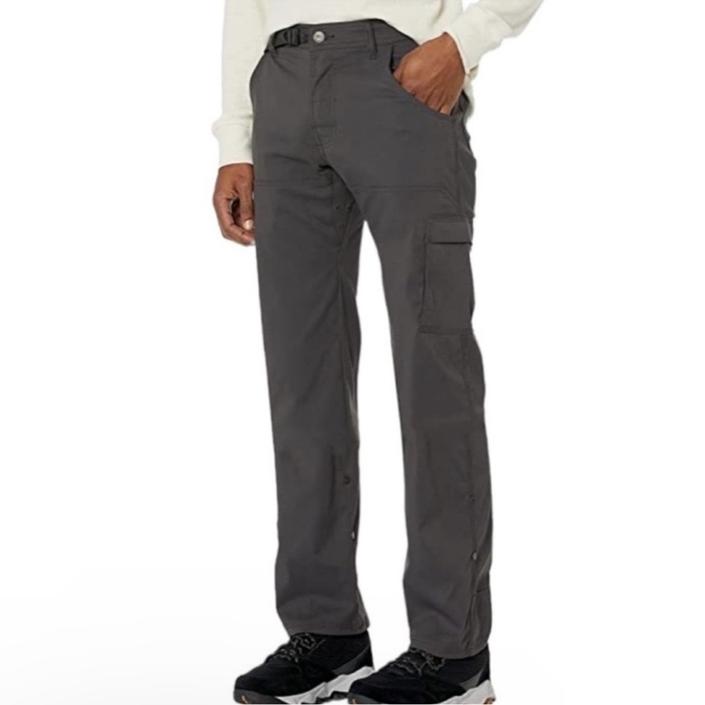 Prana Stretch Zion Pants Belted Charcoal Gray Size Large Men’s Straight Leg